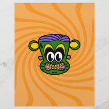 Green Frankenstein monkey on orange swirl Personalized Flyer