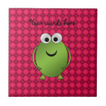 Green frog on magenta  argyle tile