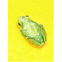Green frog on yellow background watercolour acrylic cut outs
