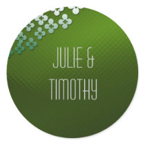 Green glass with flowers round stickers