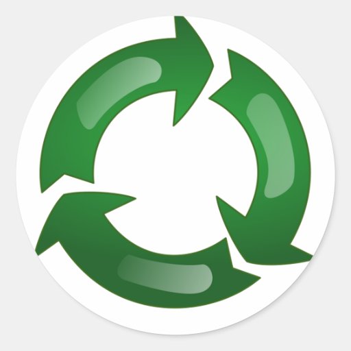 Green Glassy Recycle Symbol Round Sticker