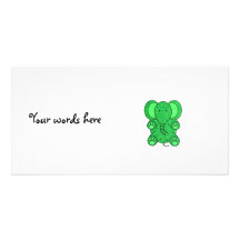 Green glitter elephant personalized photo card