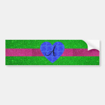 Green glitter monogram blue roses bumper stickers