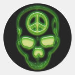 GREEN GLOW PEACE SKULL STICKERS