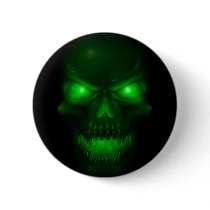 Green Glowing Skull Pinback Buttons