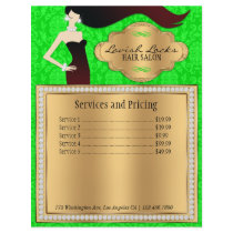 Green Gold Damask Hair Salon Pricing Flyer