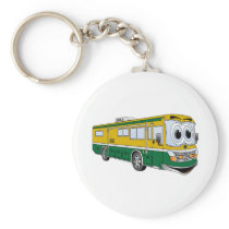 Green Gold RV Bus Camper Cartoon Keychain