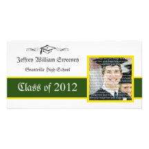 Green & Gold School Graduation Photo Announcement Custom Photo Card
