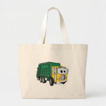 Green Gold Smiling Garbage Truck Cartoon