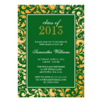 Green Gold Swirl Damask Graduation Announcement invitations