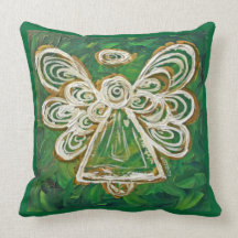 Green, Gold, White Angel Decorative Throw Pillow