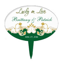 Green Gold White Scrolled Wedding Cake Pick