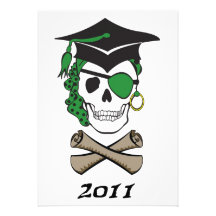 Green Graduation Pirate Skull Personalized Invite