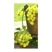 Green grapes and leaves in an old bucket custom photo card