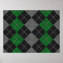 Green & Gray Knit Argyle Pattern Posters