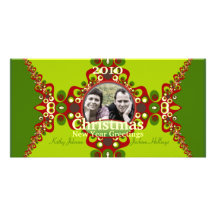 Green Groovy Christmas Holiday Photocard template Customized Photo Card