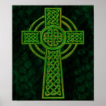 Green Grunge Celtic Cross Print