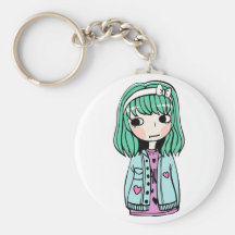 Green Haired Girl Keychain