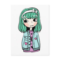 Green Haired Girl Post Cards