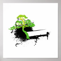 Green informal tree black splotch posters