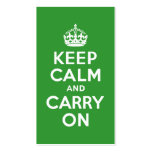 Green Keep Calm and Carry On Business Card Templates