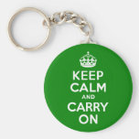 Green Keep Calm and Carry On Key Chains