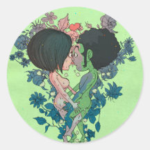 Green Kiss Round Stickers