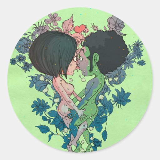 Green Kiss Round Stickers