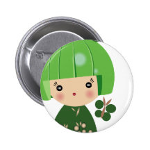 Green Kokeshi Triplet Close Up Pin