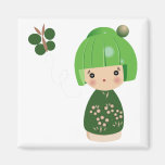 Green Kokeshi Triplet Magnet