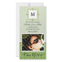 Green Lace Damask Initial Graduation Photo Card