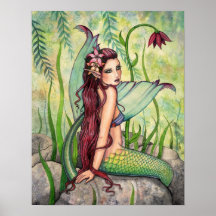 Green Lagoon Mermaid Art Poster Print