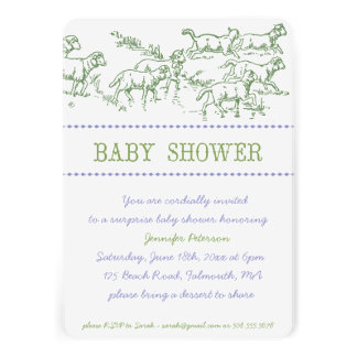 Green Lamb Baby Shower Invitation - unisex