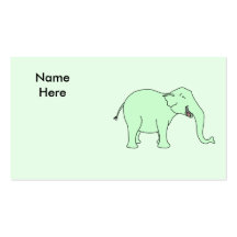 Green Laughing Elephant. Cartoon. Business Cards