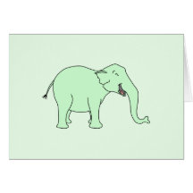 Green Laughing Elephant. Cartoon. Cards