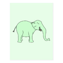 Green Laughing Elephant. Cartoon. Post Card