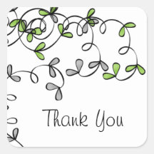 Green Leaf Thank You Square Sticker