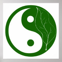 Green Leaf Yin Yang Poster