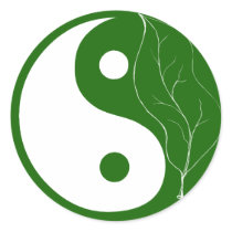 Green Leaf Yin Yang Round Stickers