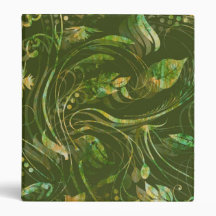 Green Leaves Abstract Batik Print Binder