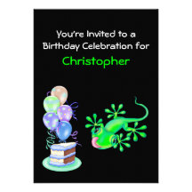 Green Lizard Birthday Party Invitation