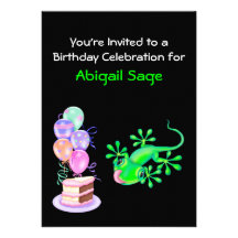 Green Lizard Birthday Party Invitation