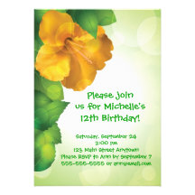 Green Luau Hibiscus Hawaii Invitations