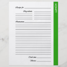 Green LUNCH 2-sided Recipe Pages Flyers