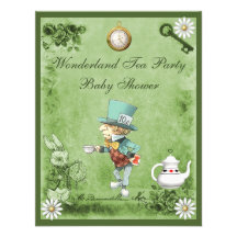 Green Mad Hatter Wonderland Tea Party Baby Shower Personalized Announcements