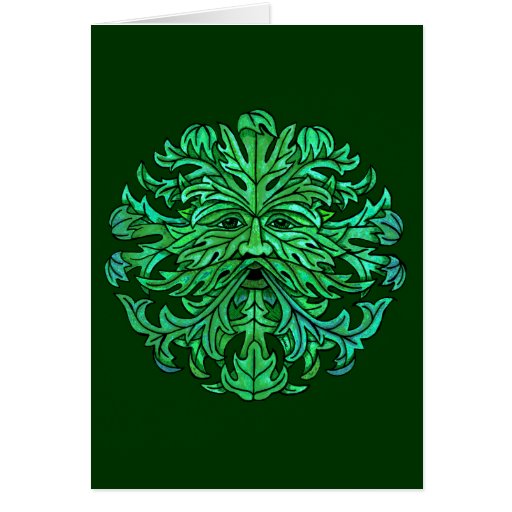 Green Man Gaze Greeting Cards