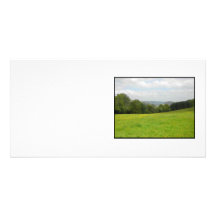 Green meadow. Countryside scenery. Photo Card Template