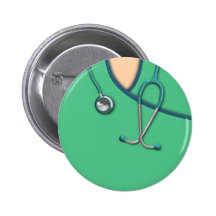 Green Medical Scrubs Pinback Buttons