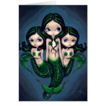 "Green Mermaid Triplets" Greeting Card cards