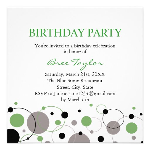 Green Modern Circle Design Birthday Invite